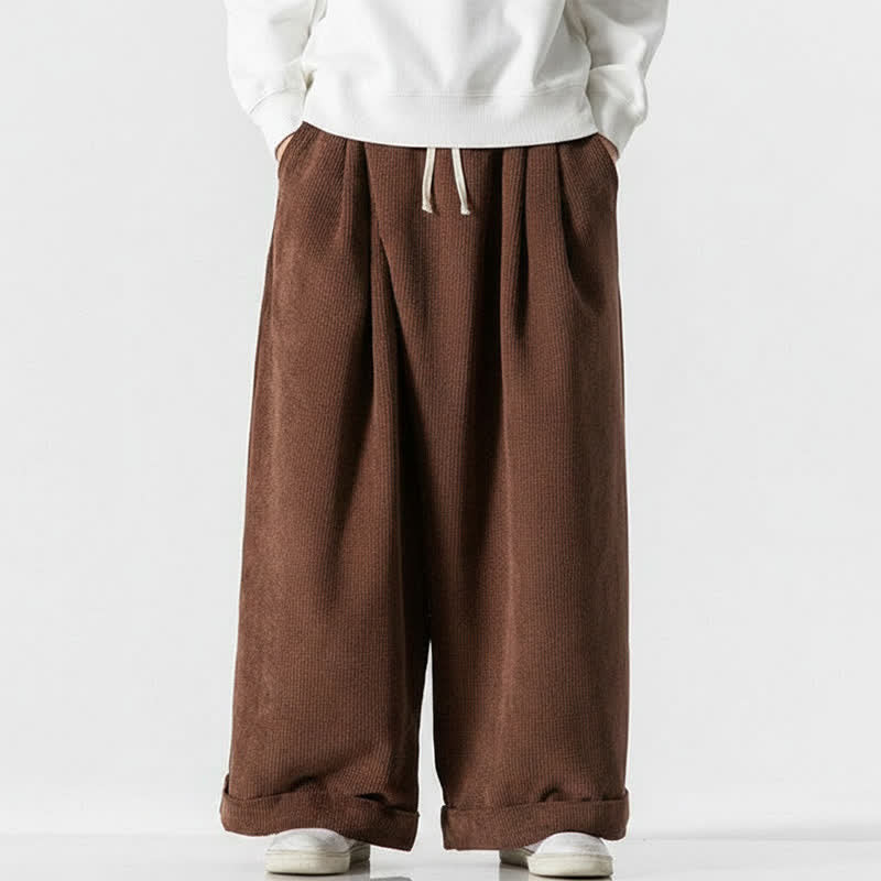 Buddha Stones Fall Winter Casual Drawstring Solid Corduroy Long Pants Men's Wide Leg Pants With Pocket - SaddleBrown - US/UK/AU46,EU56 (5XL) - image 6