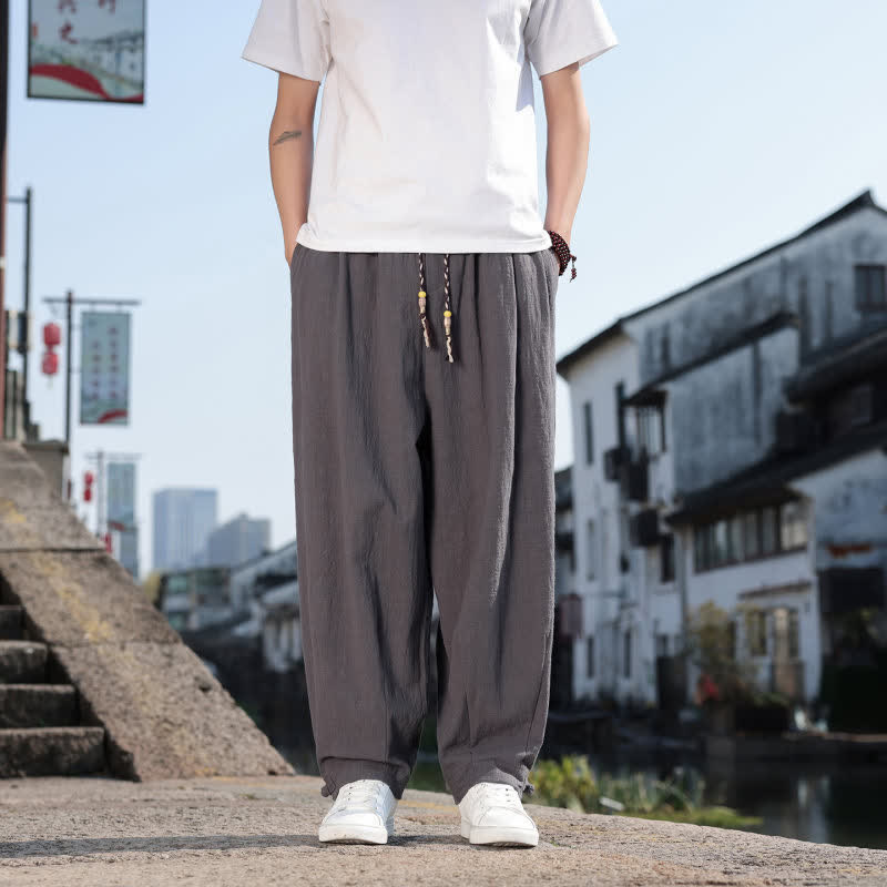 Buddha Stones Spring Fall Retro Casual Solid Long Pants Men's Straight Leg Pants With Pockets - DimGray - US/UK/AU46,EU56 (5XL) - image 0