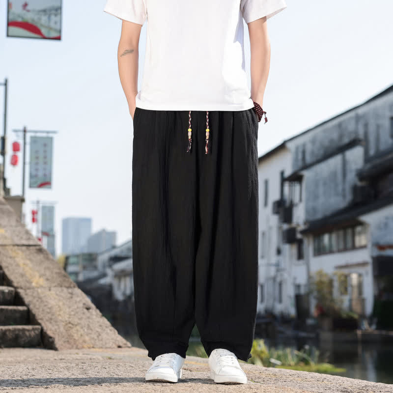 Buddha Stones Spring Fall Retro Casual Solid Long Pants Men's Straight Leg Pants With Pockets - Black - US/UK/AU46,EU56 (5XL) - image 11