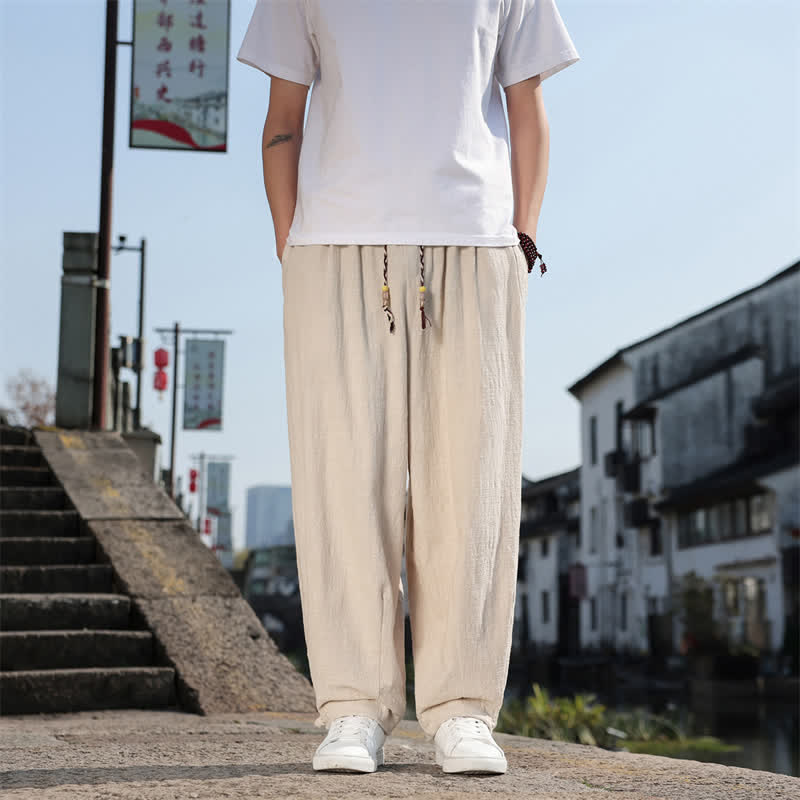 Buddha Stones Spring Fall Retro Casual Solid Long Pants Men's Straight Leg Pants With Pockets - Beige - US/UK/AU46,EU56 (5XL) - image 27
