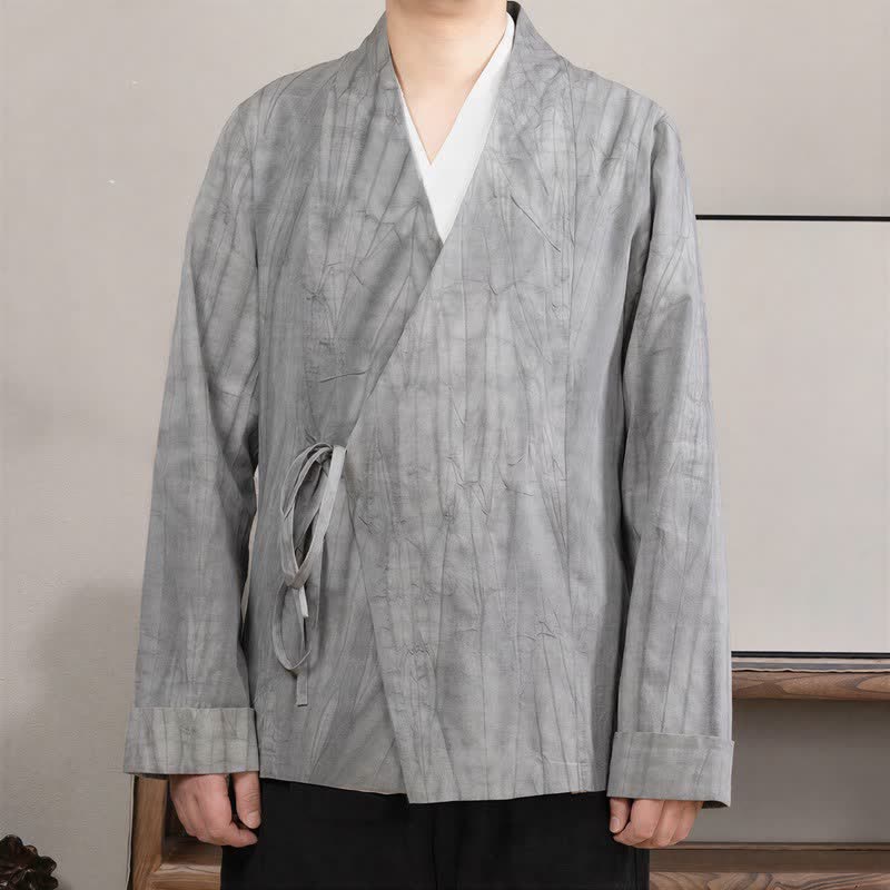 Buddha Stones Fall Winter Tang Style Minimalist Drawstring Solid Cotton Long Sleeve Men's Kimonos - Silver - US/UK/AU44,EU54 (4XL) - image 0