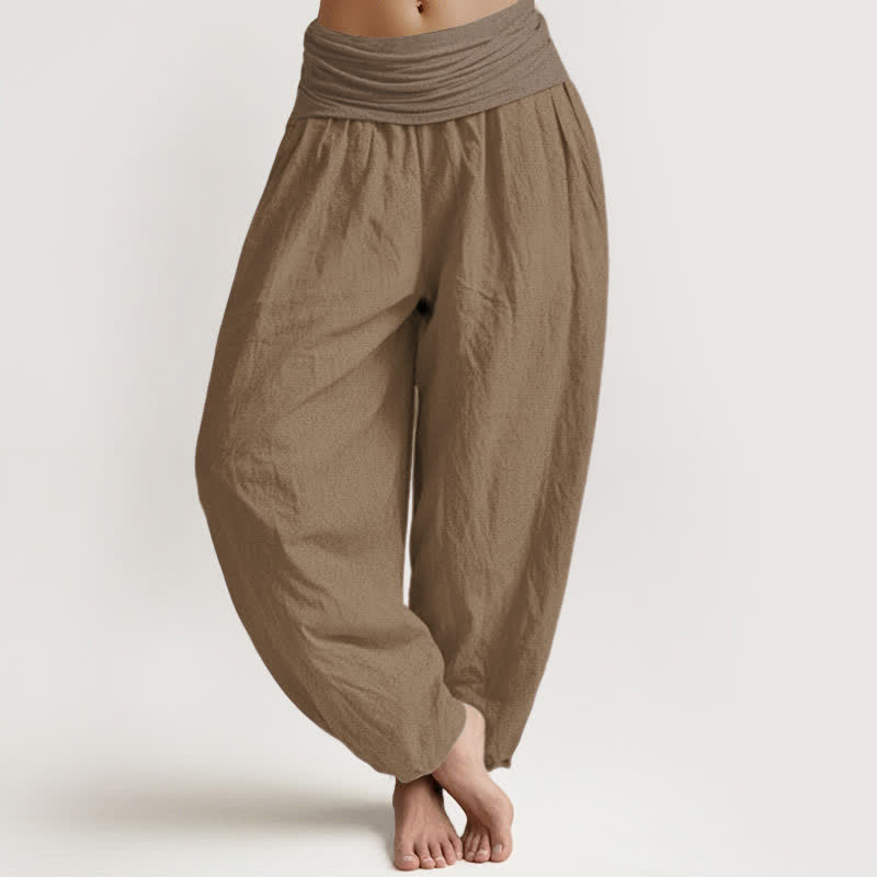 Buddha Stones Pure Cotton Plain Tan Women's Elastic Waist Harem Pants - Tan - US16,UK/AU20,EU48 (3XL) - image 0