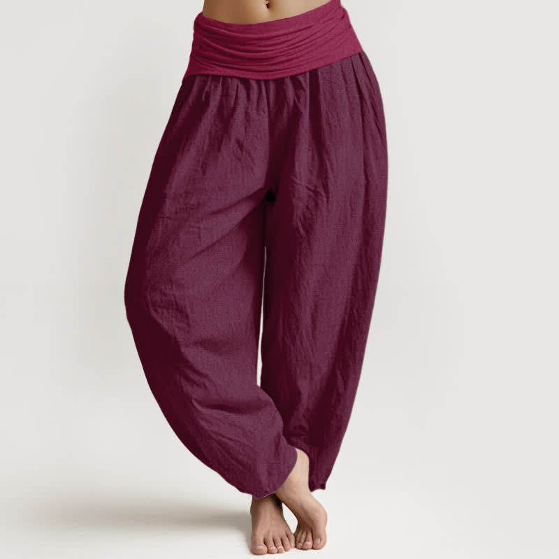 Buddha Stones Pure Cotton Plain Maroon Women's Elastic Waist Harem Pants - Maroon - US16,UK/AU20,EU48 (3XL) - image 0