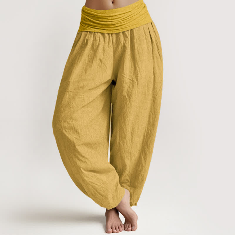 Buddha Stones Goldenrod Women's Pure Cotton Elastic Waist Harem Pants - Goldenrod - US16,UK/AU20,EU48 (3XL) - image 0