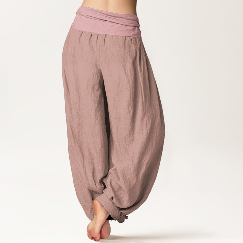Buddha Stones LightPink Pure Cotton Women's Elastic Waist Harem Pants - image 1