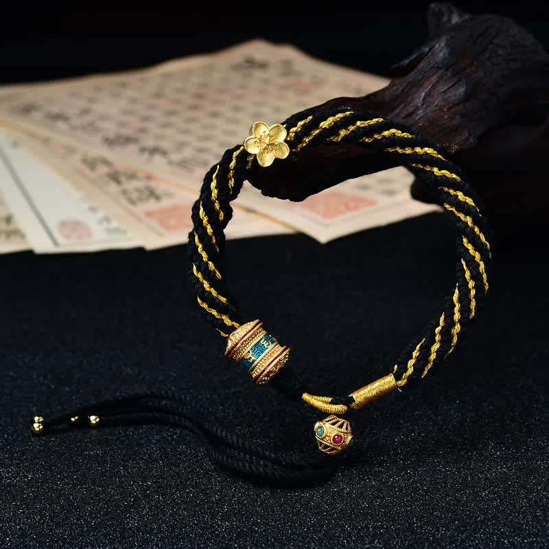 Buddha Stones Hand-Woven Tibetan Om Mani Padme Hum Flower Wisdom Rope Bracelet - Black - image 24