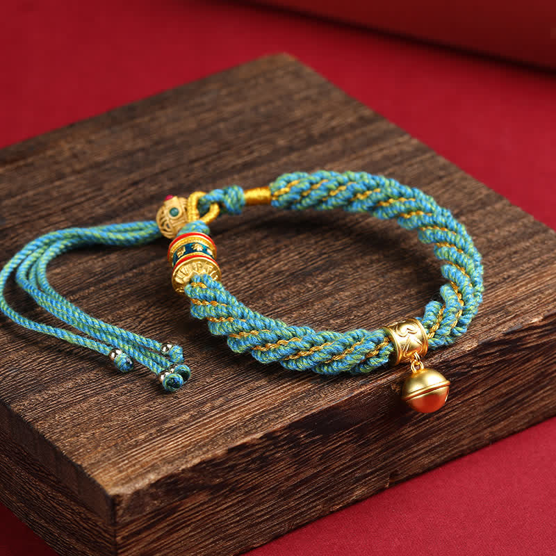 Buddha Stones Hand-Woven Tibetan Om Mani Padme Hum Wisdom Bell Charm Multicolor Rope Bracelet - Blue Green - image 14