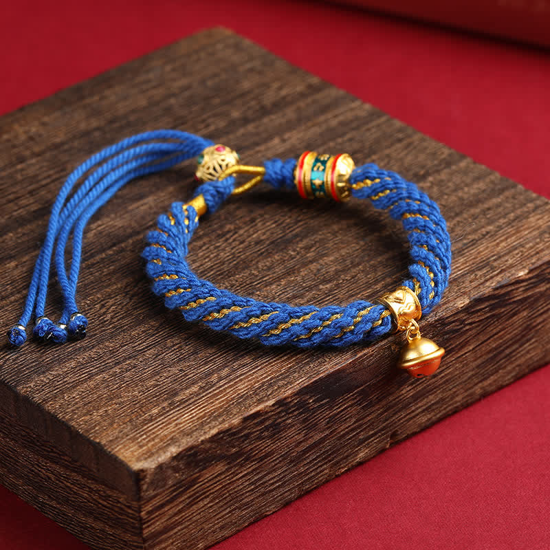 Buddha Stones Hand-Woven Tibetan Om Mani Padme Hum Wisdom Bell Charm Multicolor Rope Bracelet - Sapphire Blue - image 16