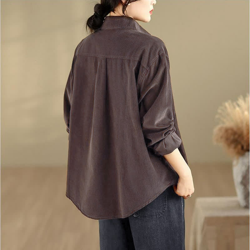 Buddha Stones Fall Winter Casual Vintage Button-Up Solid Corduroy Women's Jacket With Pockets - image 3