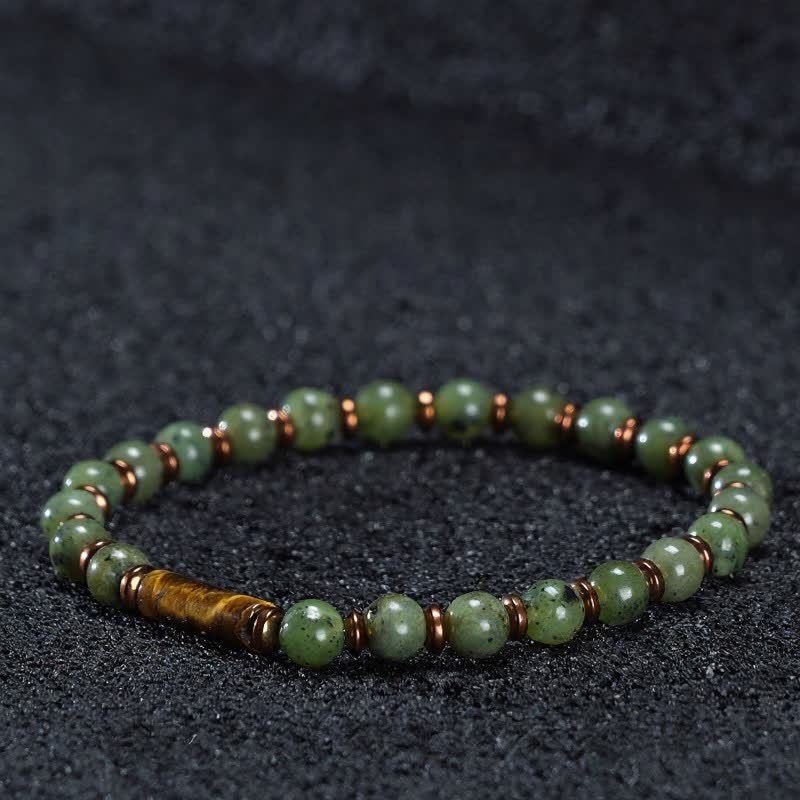 Buddha Stones Green Moss Agate Round Bead Tiger Eye Accent Bracelet - Moss Agate & Tiger Eye (Wrist Circumference: 6.3–6.7 in/16–17 cm) - image 2