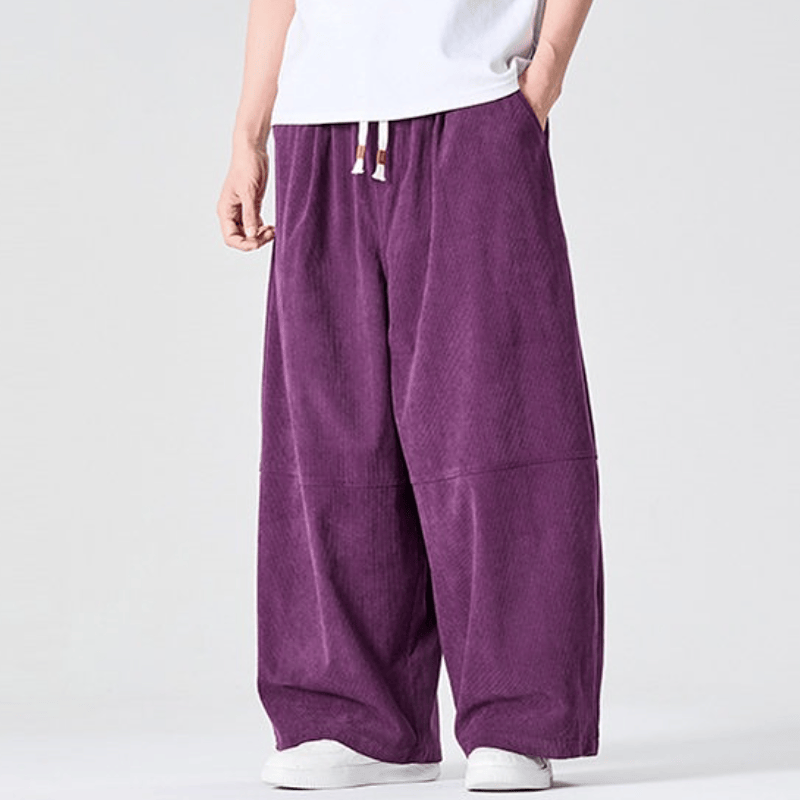 Buddha Stones Fall Winter Casual Corduroy Drawstring Solid Long Pants Men's Straight Leg Pants With Pocket - RebeccaPurple - US/UK/AU46,EU56 (5XL) - image 5