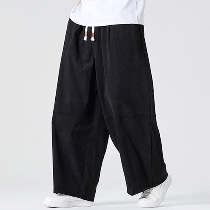 Buddha Stones Fall Winter Casual Corduroy Drawstring Solid Long Pants Men's Straight Leg Pants With Pocket - Black - US/UK/AU46,EU56 (5XL) - image 15