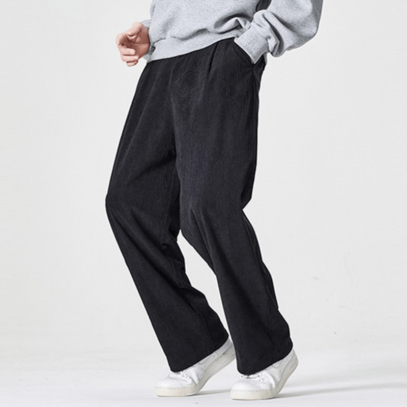 Buddha Stones Fall Winter Casual Vintage Corduroy Pleated Solid Long Pants Men's Straight Leg Pants With Pockets - Black - US/UK/AU46,EU56 (5XL) - image 0