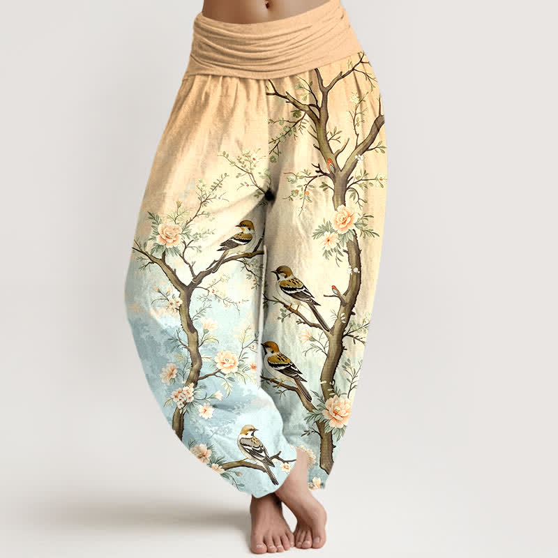 Buddha Stones Cotton Oriental Blossom Bird Branch Pattern Women's Elastic Waist Harem Pants - Wheat - US16,UK/AU20,EU48 (3XL) - image 5