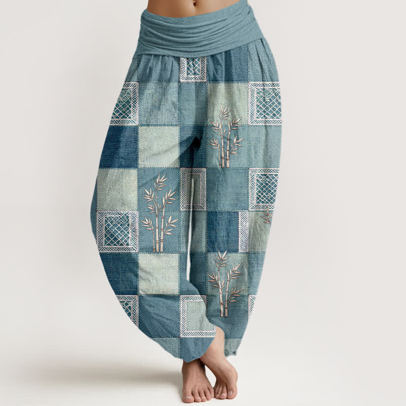 Buddha Stones Cotton Bamboo Patchwork Pattern Women's Elastic Waist Harem Pants - PowderBlue - US16,UK/AU20,EU48 (3XL) - image 8