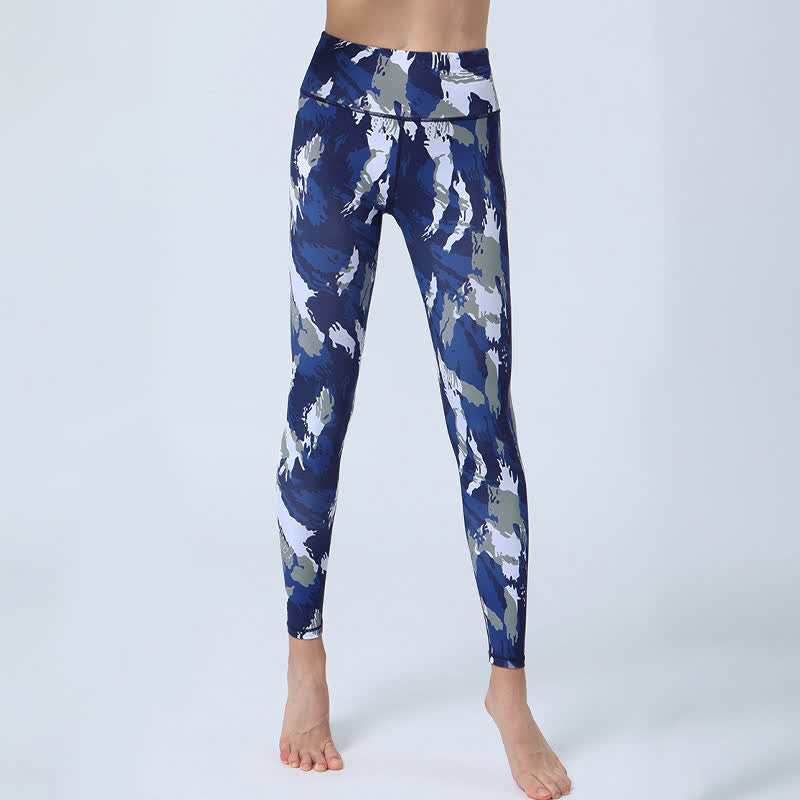 Buddha Stones Flowers Leaves Print Sports Fitness Yoga High Waist Leggings Women's Yoga Pants - Dark Blue White - US8-10,UK/AU12-14,EU40-42 (XL) - image 1