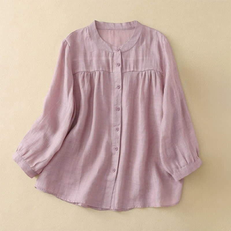 Buddha Stones Plain Crew Neck Buttons Design Three Quarter Sleeve Women's Shirt - MistyRose - US14,UK/AU18,EU46 (3XL) - image 10