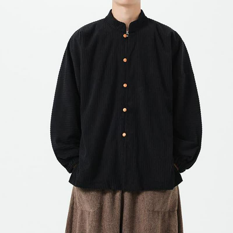 Buddha Stones Fall Winter Casual Tang Style Mandarin Collar Button-Up Solid Men's Jackets - Black - US/UK/AU46,EU56 (5XL) - image 9