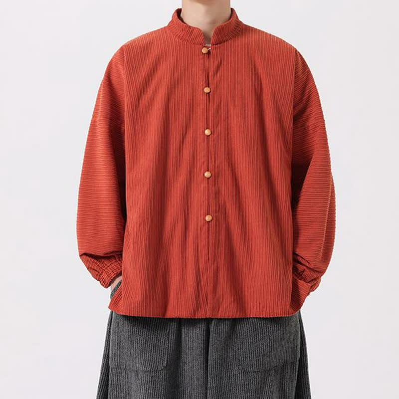 Buddha Stones Fall Winter Casual Tang Style Mandarin Collar Button-Up Solid Men's Jackets - Peru - US/UK/AU46,EU56 (5XL) - image 3