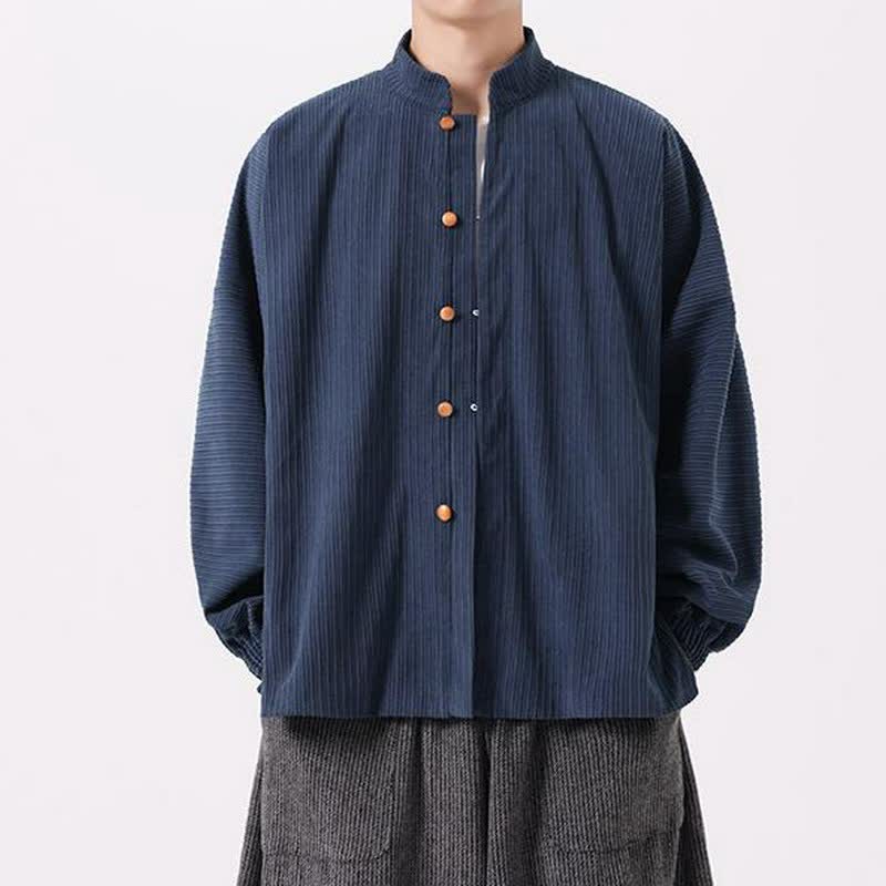 Buddha Stones Fall Winter Casual Tang Style Mandarin Collar Button-Up Solid Men's Jackets - MidnightBlue - US/UK/AU46,EU56 (5XL) - image 0