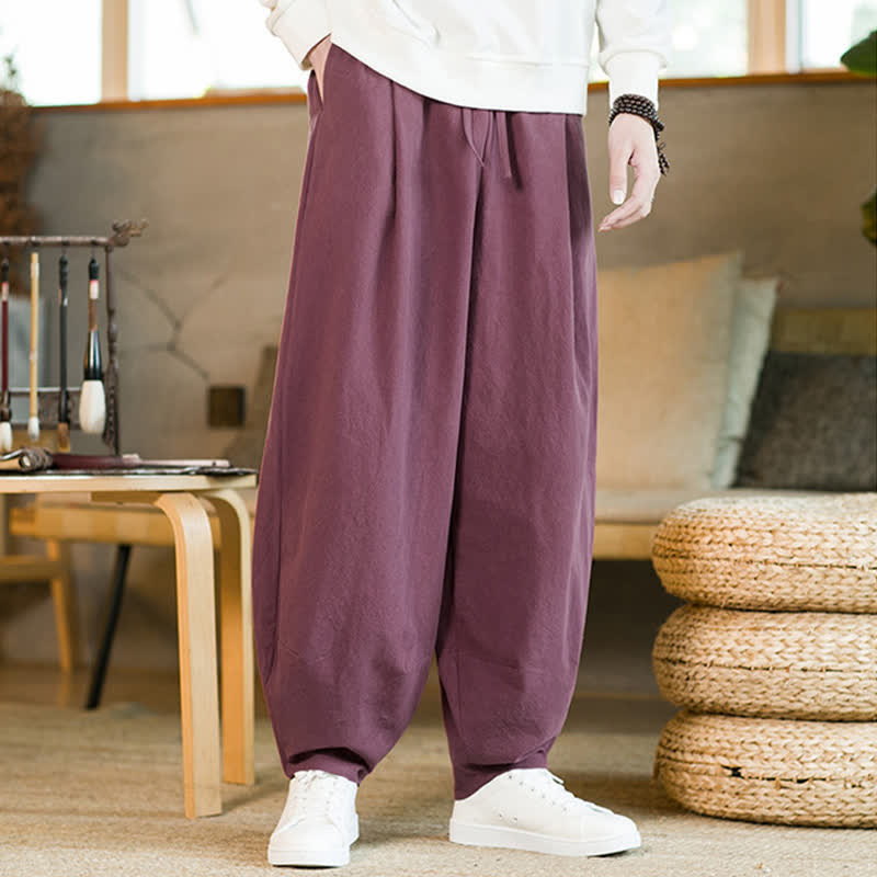 Buddha Stones Solid Color Drawstring Men's Harem Pants With Pockets - DeepPink - US/UK/AU46,EU56 (5XL) - image 5