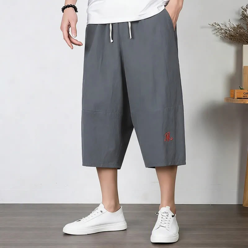 Buddha Stones Plain Drawstring Capri Length Men's Cotton Linen Harem Pants With Pockets - LightSlateGray - US/UK/AU54,EU64 (9XL) - image 0