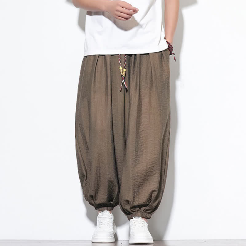 Buddha Stones Summer Casual Boho Drawstring Solid Cropped Pants Men's Harem Pants With Pocket - Sienna - US/UK/AU46,EU56 (5XL) - image 18