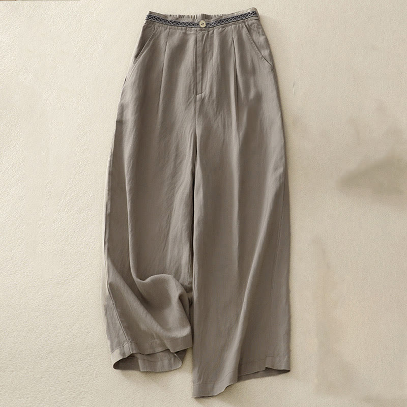 Buddha Stones Solid Color Front Button Back Elastic Women's Pants With Pockets - DarkKhaki - US8-10,UK/AU12-14,EU40-42 (2XL) - image 15