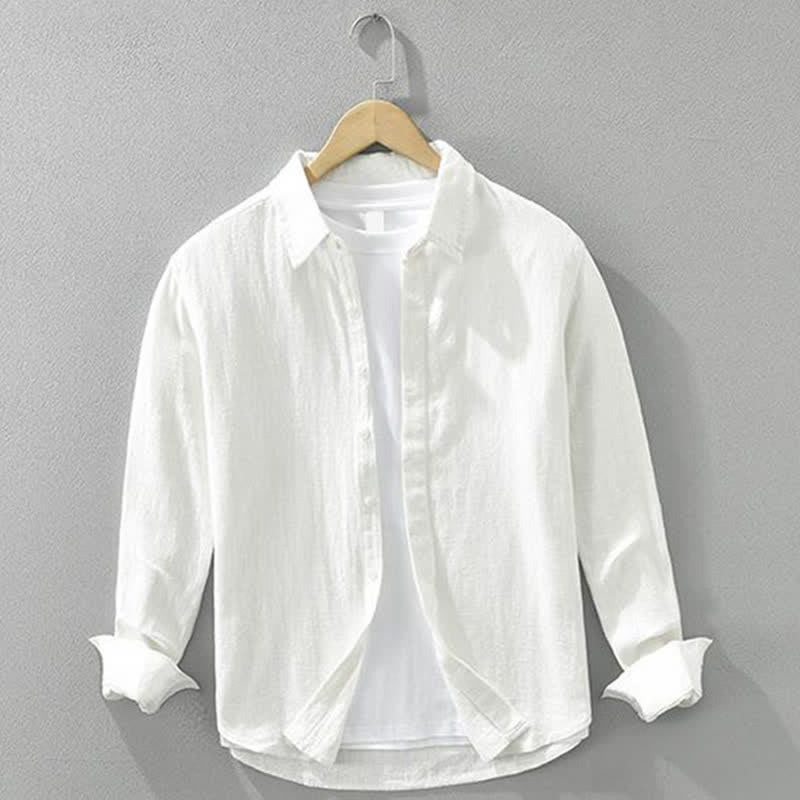 Buddha Stones Spring Fall Casual Minimalist Button-Up Solid Ramie Men's Long Sleeve Shirts - White - US/UK/AU42,EU52 (3XL) - image 13