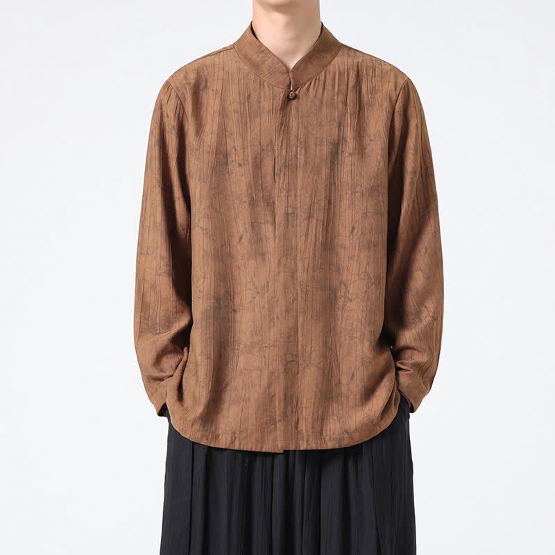 Buddha Stones Spring Tang Style Minimalist Mandarin Collar Abstract Men's Long Sleeve Shirts - Sienna - US/UK/AU46,EU56 (5XL) - image 6
