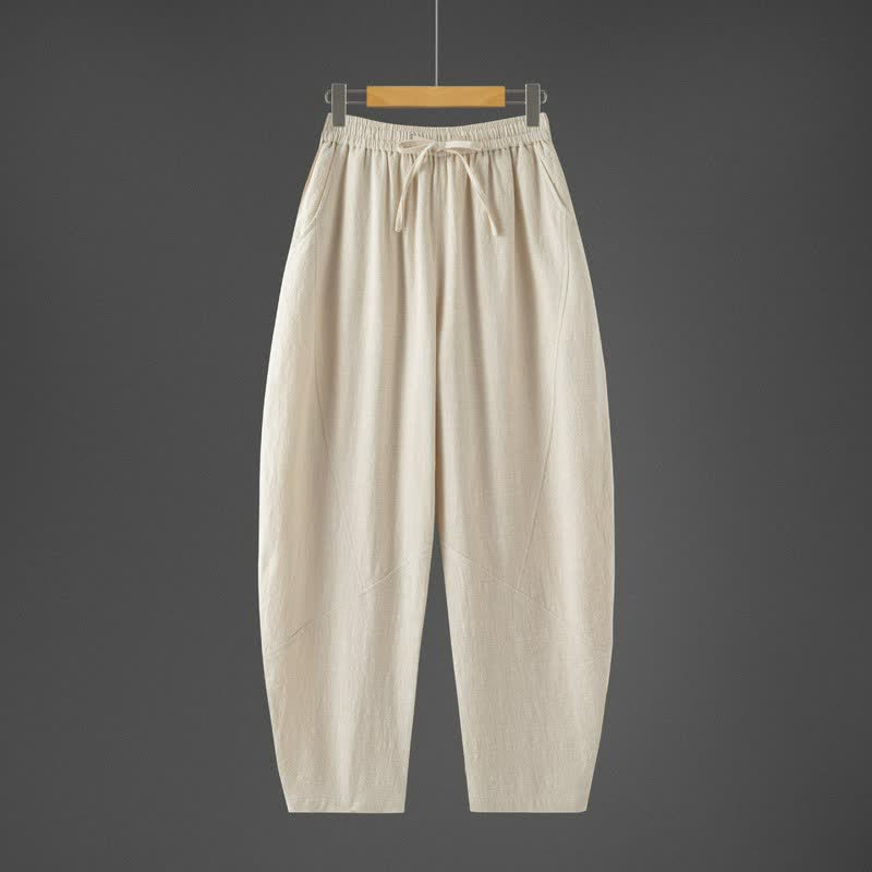 Buddha Stones Spring Fall Casual Minimalist Drawstring Solid Long Pants Men's Harem Pants With Pockets - Beige - US/UK/AU46,EU56 (5XL) - image 6