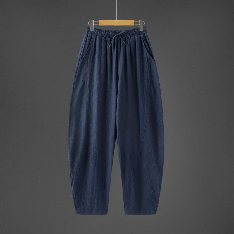 Buddha Stones Spring Fall Casual Minimalist Drawstring Solid Long Pants Men's Harem Pants With Pockets - MidnightBlue - US/UK/AU46,EU56 (5XL) - image 0