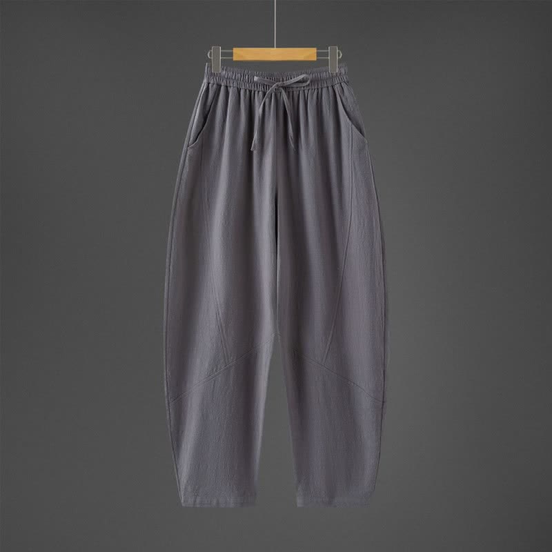 Buddha Stones Spring Fall Casual Minimalist Drawstring Solid Long Pants Men's Harem Pants With Pockets - DimGray - US/UK/AU46,EU56 (5XL) - image 3