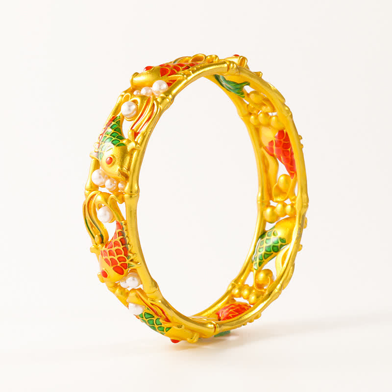 Buddha Stones Gold-Plated Brass Koi Fish Success Vintage Chinese Cuff Bracelet Bangle - image 9