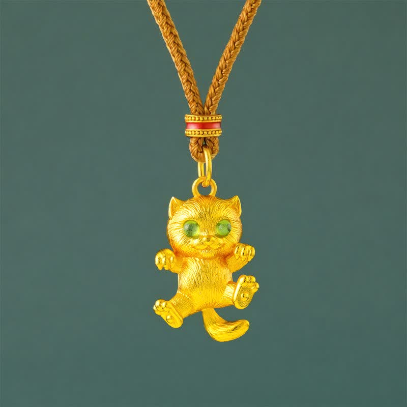 FREE Today: Grounding and Healing Gold Plated Brass Lucky Cat Pendant Necklace - Golden Rope - image 0