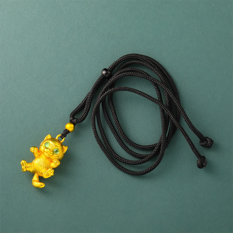 FREE Today: Grounding and Healing Gold Plated Brass Lucky Cat Pendant Necklace - Black Rope - image 6