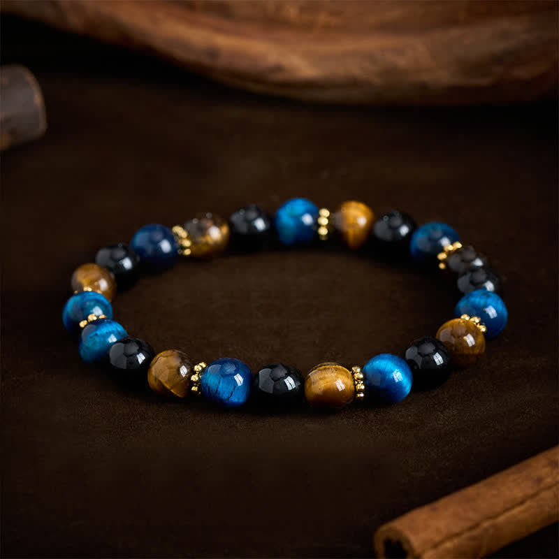 FREE Today: Strength and Courage Tiger Eye Blue Tiger's Eye Black Obsidian Beads Bracelet - image 2