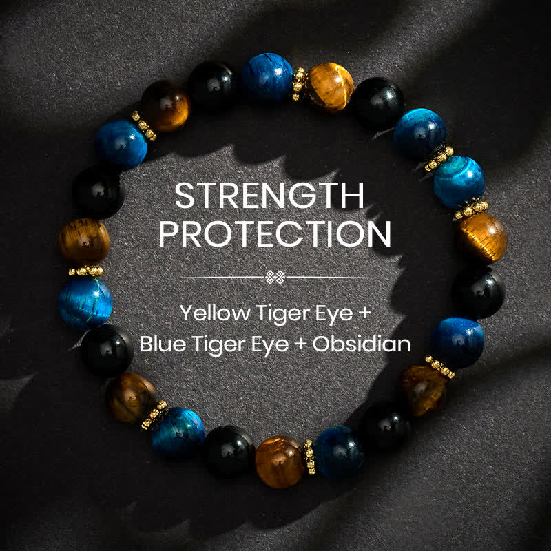 FREE Today: Strength and Courage Tiger Eye Blue Tiger's Eye Black Obsidian Beads Bracelet - 8mm - image 0