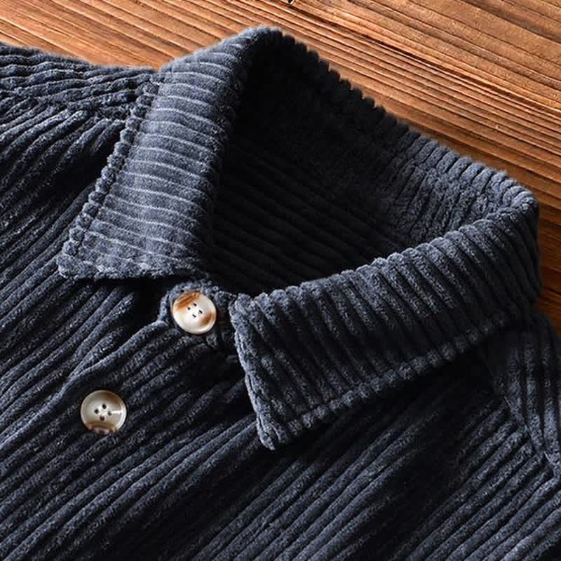 Buddha Stones Fall Winter Vintage Button-Up Solid Cotton Corduroy Men's Jackets With Pocket - image 2