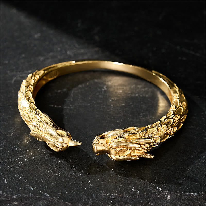 FREE Today: Success and Strength Antique Brass Dragon and Phoenix Open Cuff Bracelet - image 13