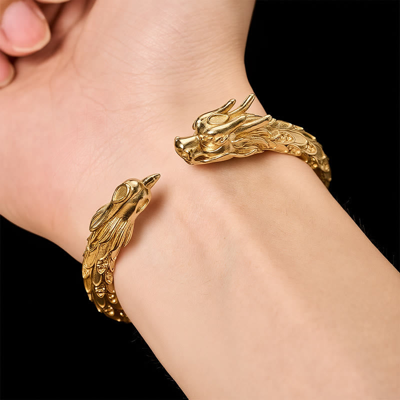 FREE Today: Success and Strength Antique Brass Dragon and Phoenix Open Cuff Bracelet - image 15