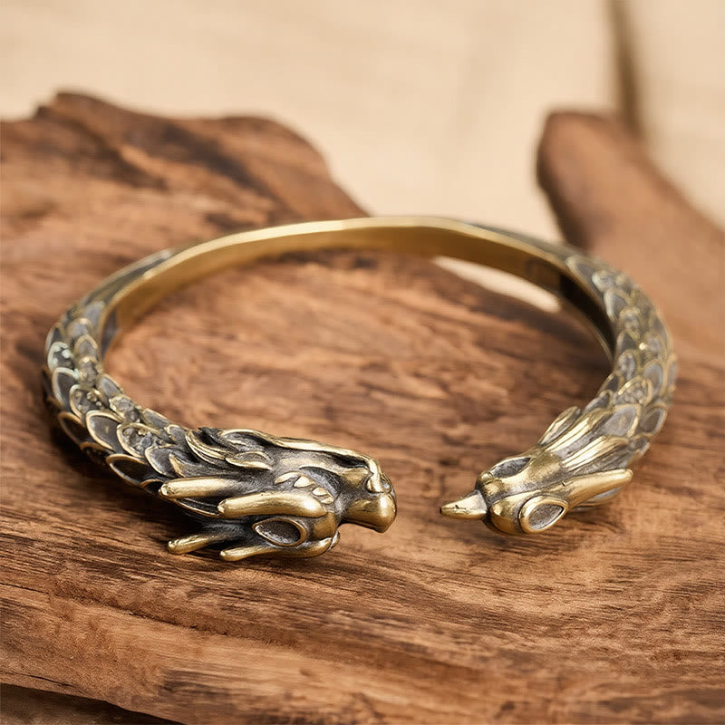 FREE Today: Success and Strength Antique Brass Dragon and Phoenix Open Cuff Bracelet - image 1