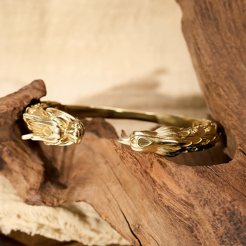 FREE Today: Success and Strength Antique Brass Dragon and Phoenix Open Cuff Bracelet - image 14