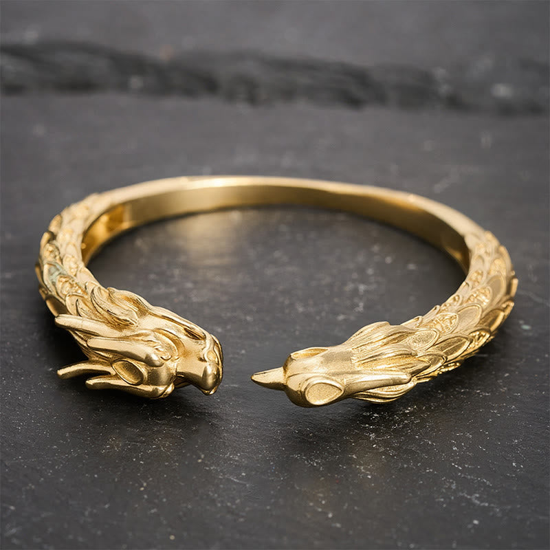 FREE Today: Success and Strength Antique Brass Dragon and Phoenix Open Cuff Bracelet - image 12