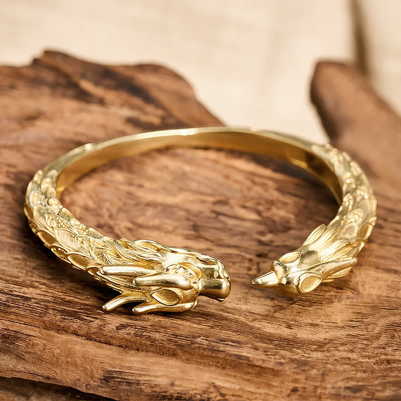 FREE Today: Success and Strength Antique Brass Dragon and Phoenix Open Cuff Bracelet - image 11