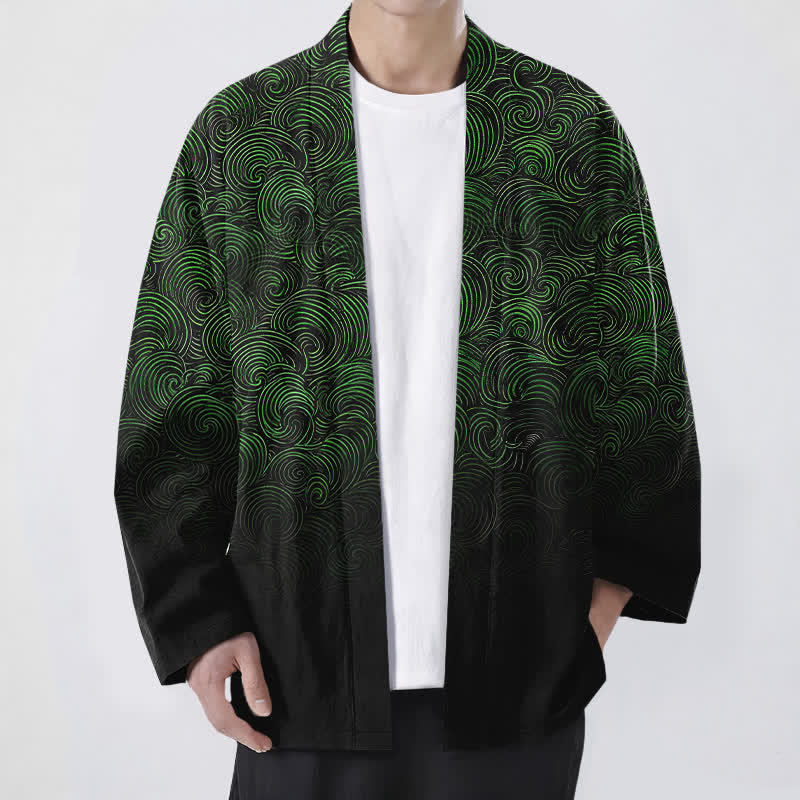 Buddha Stones Cotton Swirl Gradient Pattern Open Front Men's Kimono - DarkGreen - US/UK/AU48,EU58 (4XL) - image 0