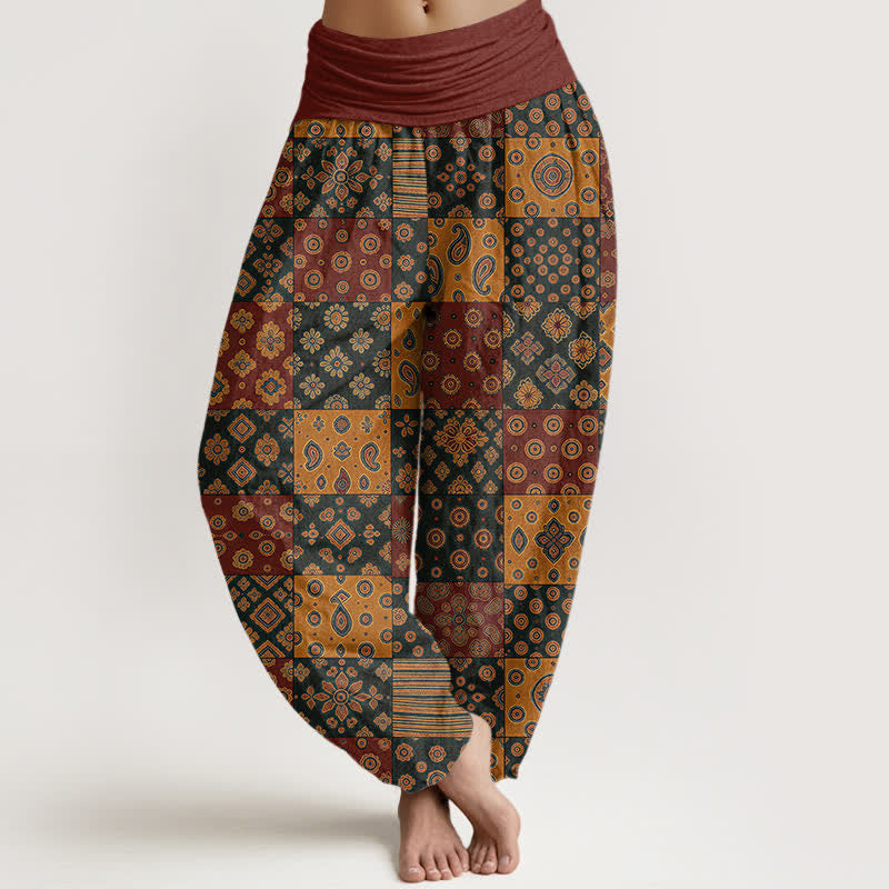 Buddha Stones Cotton Bohemian Patchwork Paisley Pattern Women's Elastic Waist Harem Pants - Brown - US16,UK/AU20,EU48 (3XL) - image 0
