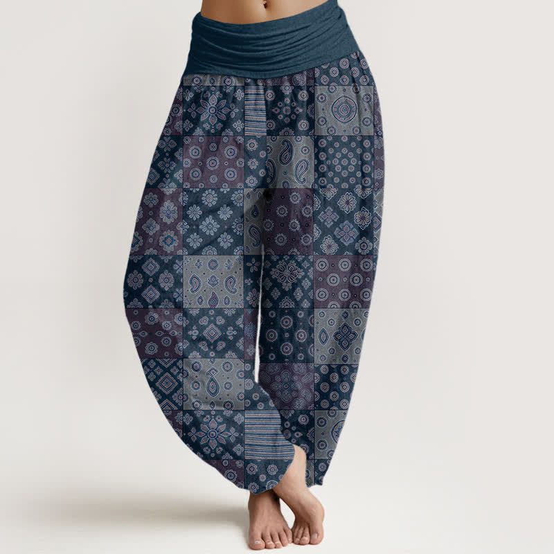 Buddha Stones Cotton Bohemian Patchwork Paisley Pattern Women's Elastic Waist Harem Pants - SteelBlue - US16,UK/AU20,EU48 (3XL) - image 5