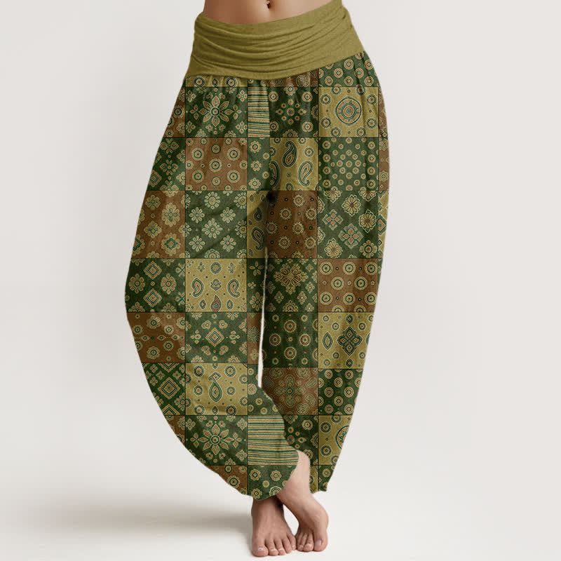 Buddha Stones Cotton Bohemian Patchwork Paisley Pattern Women's Elastic Waist Harem Pants - Olive - US16,UK/AU20,EU48 (3XL) - image 8