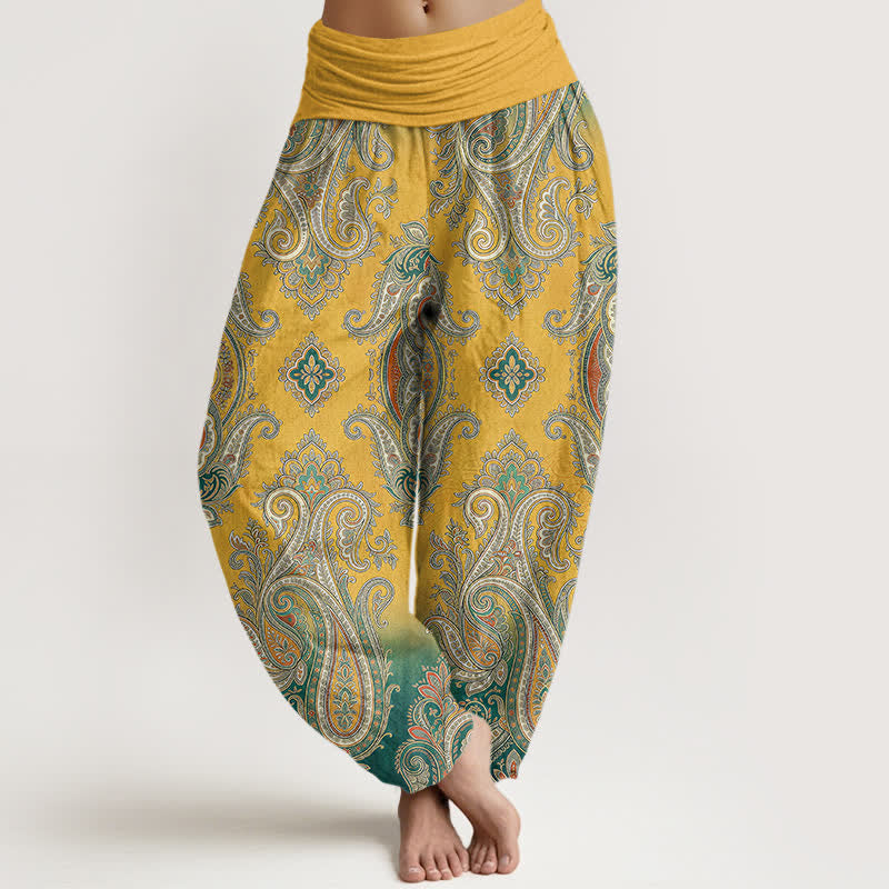 Buddha Stones Cotton Vintage Paisley Mosaic Pattern Women's Elastic Waist Harem Pants - Gold - US16,UK/AU20,EU48 (3XL) - image 0